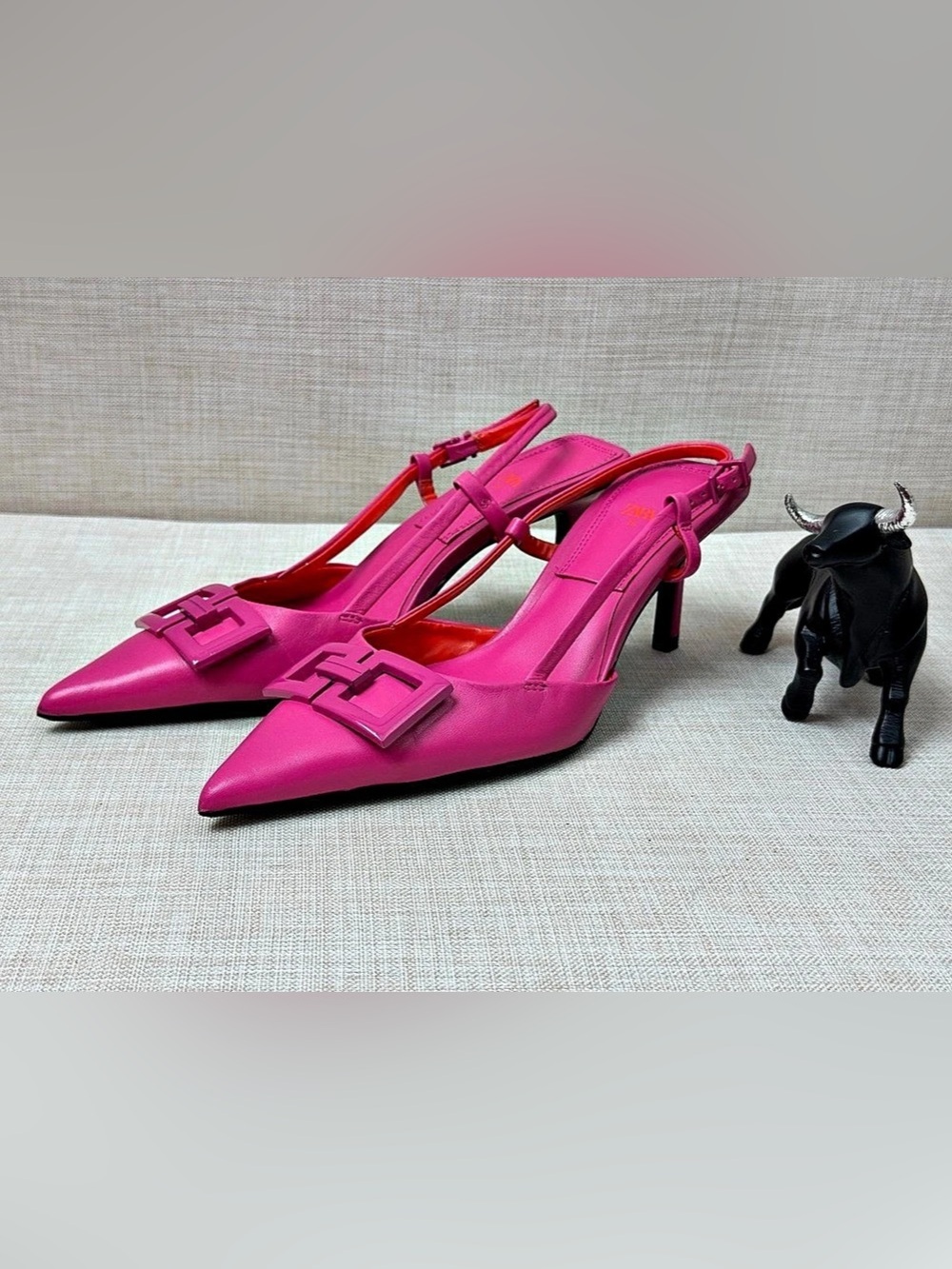 Zara Leather Slingback Heels with Buckle Detail Pink